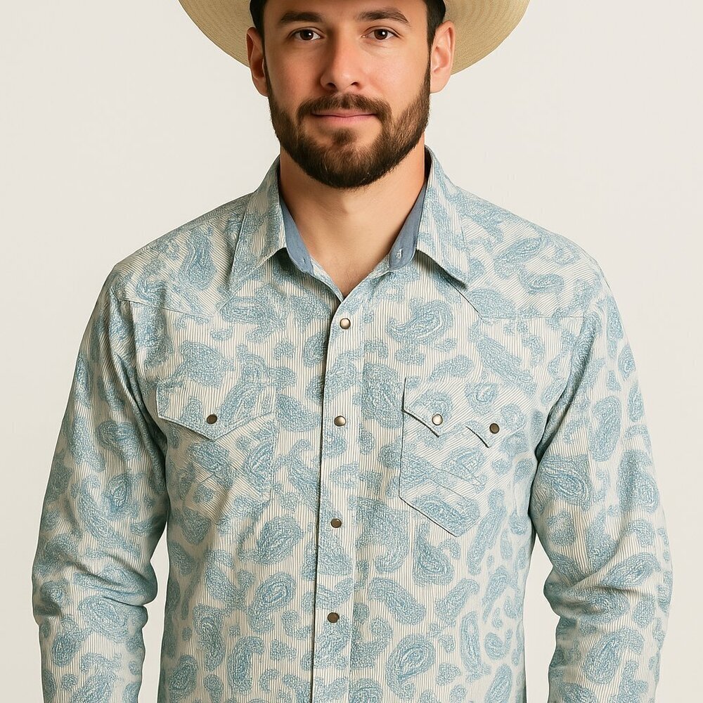 Cody James Men's Blue Paisley Pearl Snap Western Shirt Long Sleeve Size XL